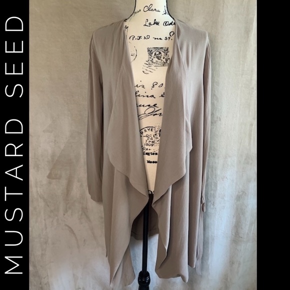 Boho Long Duster Open Drape Casual Lightweight in Taupe Khaki Tan MUSTARD SEED S - Picture 11 of 11